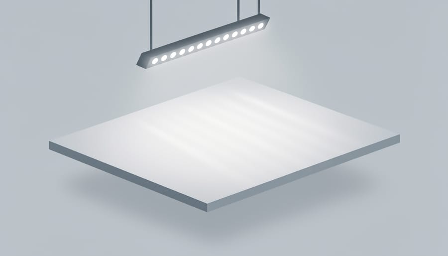 Close-up of glossy car paint reflecting LED light, visually indicating smooth, uniform ceramic coating coverage.